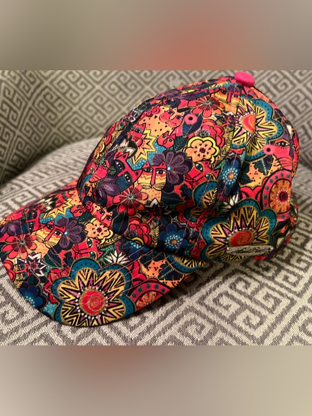 Laurel Burch Cats Flowers Hat All Over Print Cap Adjustable NWOT Bright colors